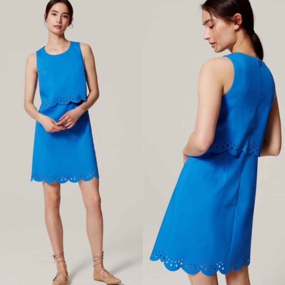 NWT Loft Blue Cut Out Scallop Edge Dress Size 16